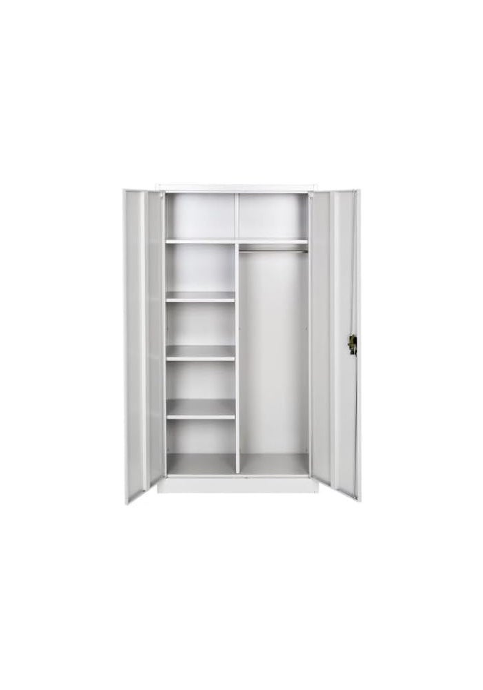 MAF furniture خزانة تخزين فولاذية MAF مع رفوف وعامود تعليق، 185H x 90W x 40D سم، رمادي، قابلة للقفل - Image 5